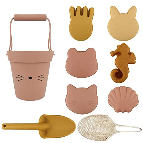 HELMDY Silicone Beach Toys for Kids Sand Toddlers Toy with Bag, Muted Colors Beach Buckets and Shovel, Cute Sand Molds Outdoor Travel Kids Sandbox Toys Set- 8 Pieces | Amazon (US)