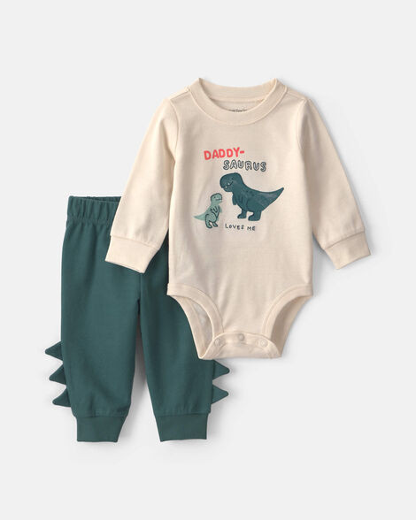 Baby Boy 2-Piece 'Daddy-saurus Loves Me' Long-Sleeve Bodysuit & Pant Set - Green/Cream | Carter's Inc