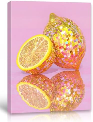 Pink Wall Art for Girls Room Lemon Picture Canvas Print Painting Disco Ball Fruit Theme Wall Deco... | Amazon (US)