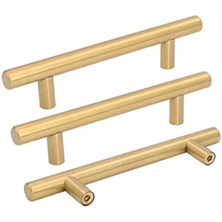 goldenwarm 25Pcs Brushed Brass Kitchen Cabinet Handle 3in Hole Centers T Bar Handles Furniture Gold  | Amazon (US)