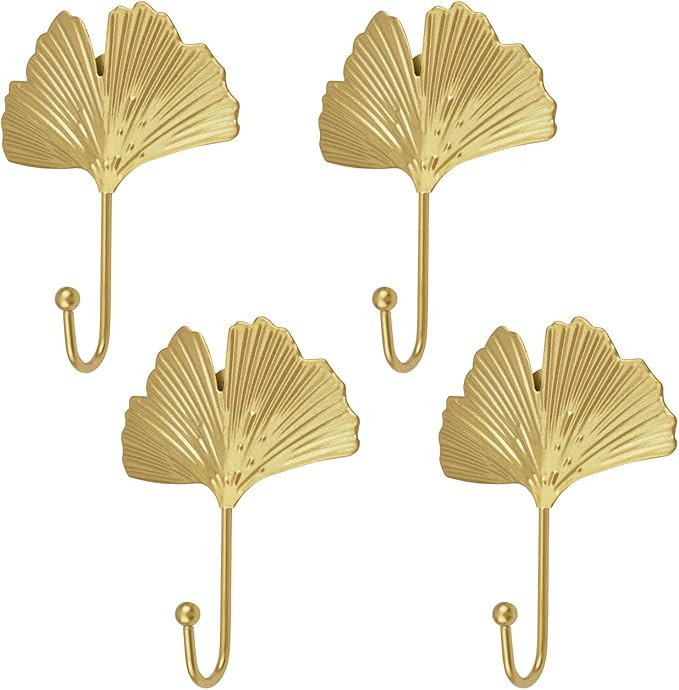 Decorative Leaves Iron Hooks,4pcs Ginkgo Leaf Shape Wall Mounted Hooks Modern Key Holder Wall Mou... | Amazon (US)