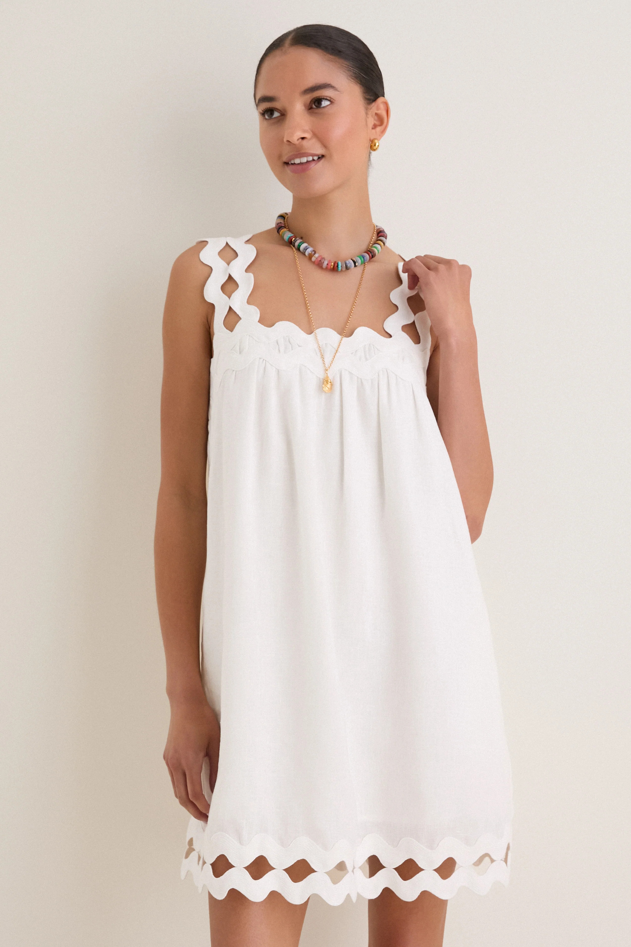 White Ric Rac Linen Ellis Mini Dress | Tuckernuck (US)