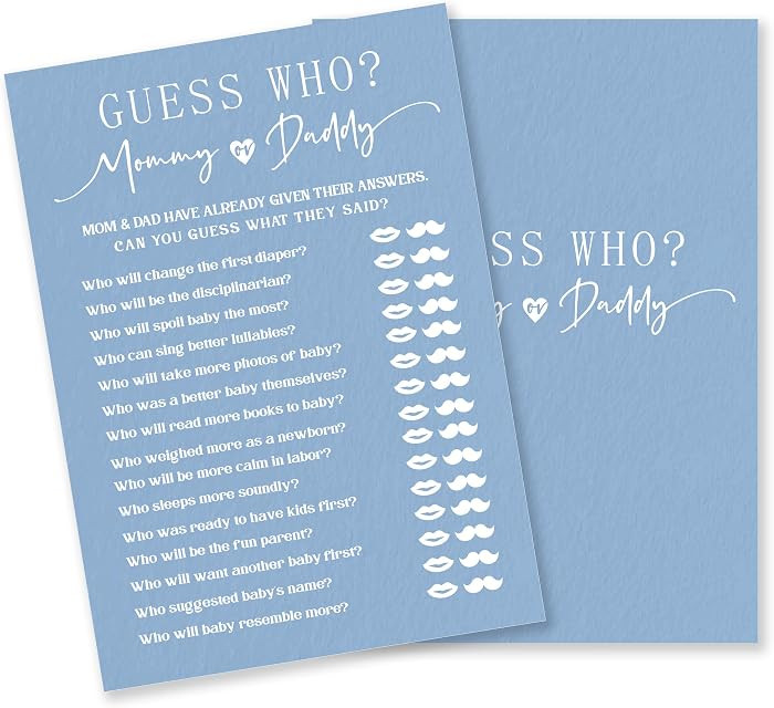 Guess Who? Baby Shower Game Kit - Minimalism Blue - 30 Double-Sided Fill In Game Cards For Baby S... | Amazon (US)