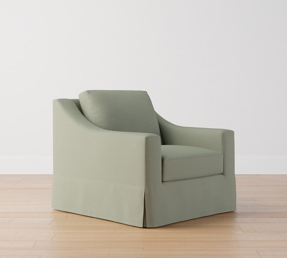 York Slope Arm Slipcovered Swivel Armchair | Pottery Barn (US)