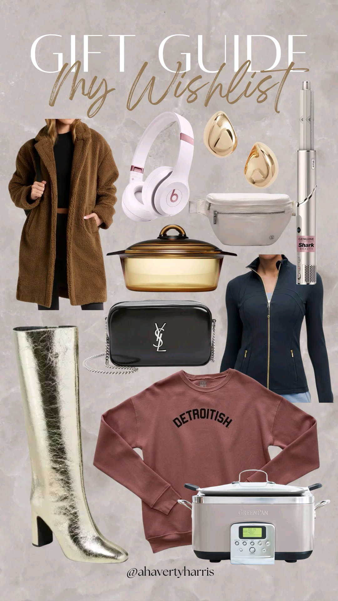 Women's Gift Guide - what's on my wishlist! Gifts for her - boots, bum bag,  teddy bear coat,  slow cooker, gold earrings,  headphones,  lululemon, crossbody bag,  Detroit sweatshirt. These are great gift ideas for your best friend,  sister,  mom,  or yourself!

#LTKGiftGuide #LTKWatchNow #LTKSaleAlert