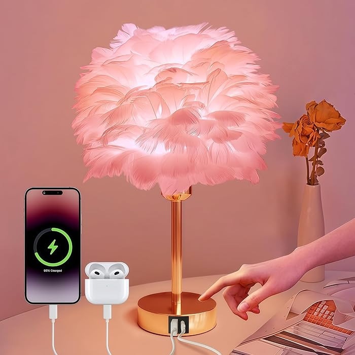 Smart Touch Control Bedside Table Feather Lamp Night Light with USB Charging for Girl, Baby, Alex... | Amazon (US)