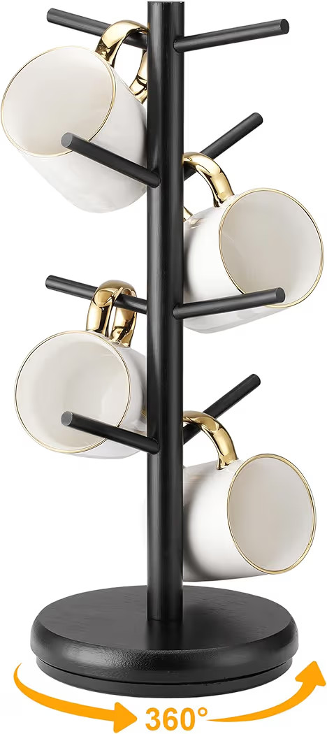 Lorbro Coffee Mug Tree, 360° Rotated Mug Holder with 8 Hooks, Wooden Coffee Cup Holder Rack Stan... | Amazon (US)