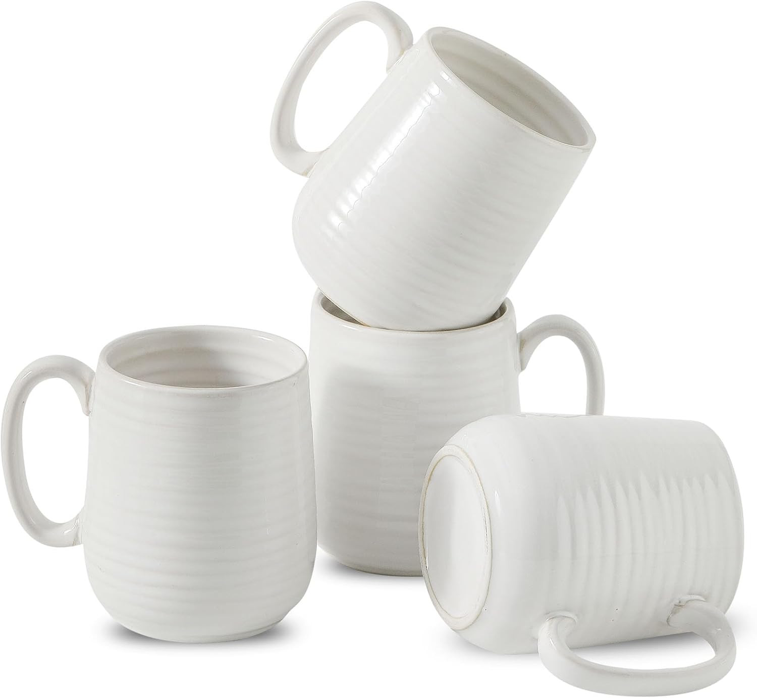 HASENSE Coffee Mugs, 15oz Ceramic Coffee Cups Set of 4, Clay-Infused White | Amazon (US)