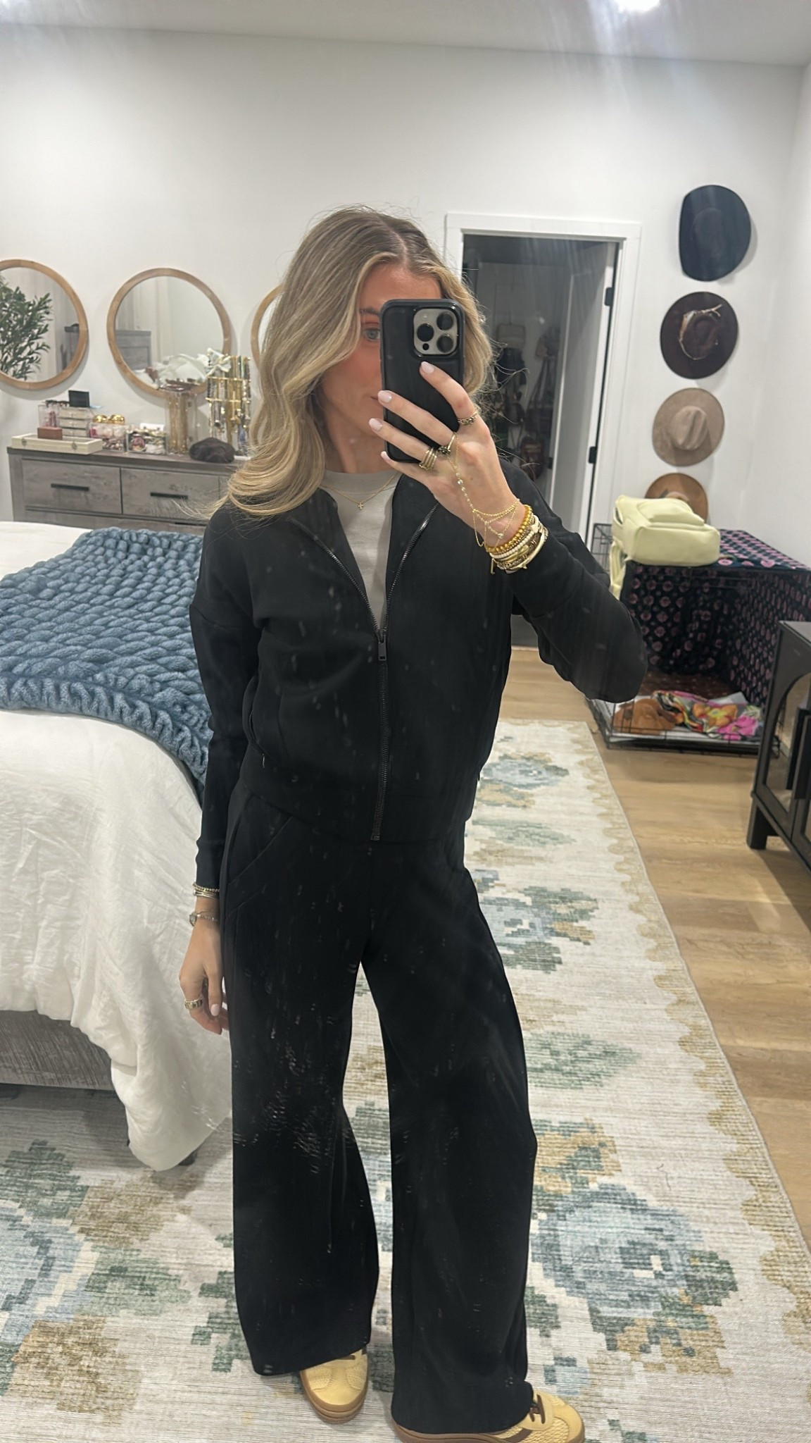 Airport travel outfit! My favorite Spanx matching set size xs in the wide leg pants and the zip up jacket. Wearing my all time favorite baby tee underneath from Cuts clothing my code for cuts is SLOANEV! My cute new yellow adidas sneakers  

#LTKTravel #LTKFindsUnder100 #LTKootd