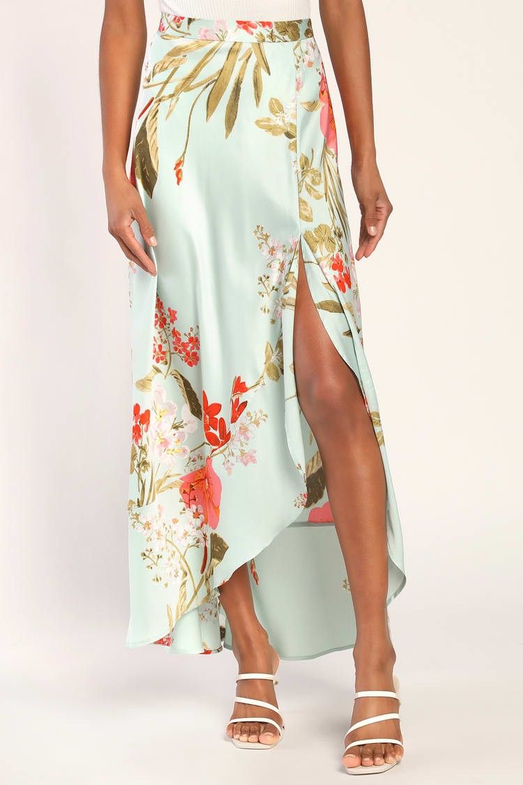 Superbly Stunning Sage Green Floral Print Satin Maxi Skirt - Vacation Outfit | Lulus (US)