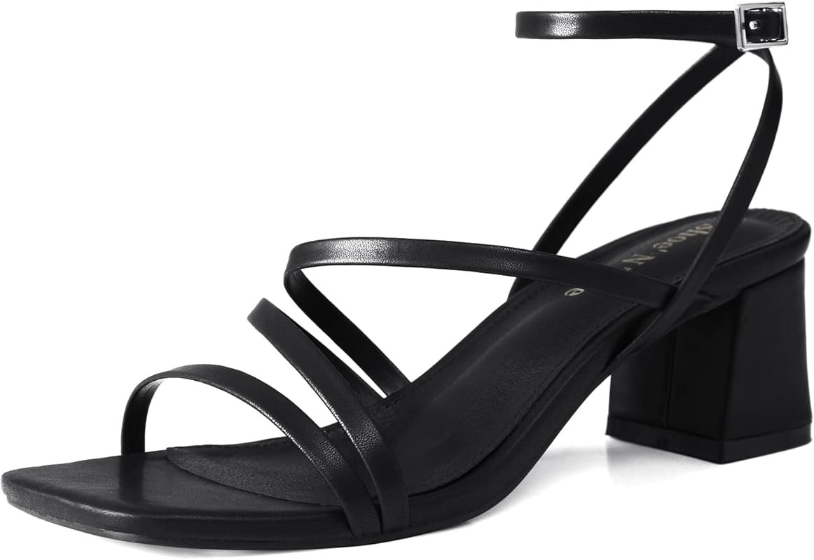 Shoe'N Tale Strappy Heels for Women Low Chunky Block Heel Dress Shoes Square Open Toe Ankle Strap... | Amazon (US)