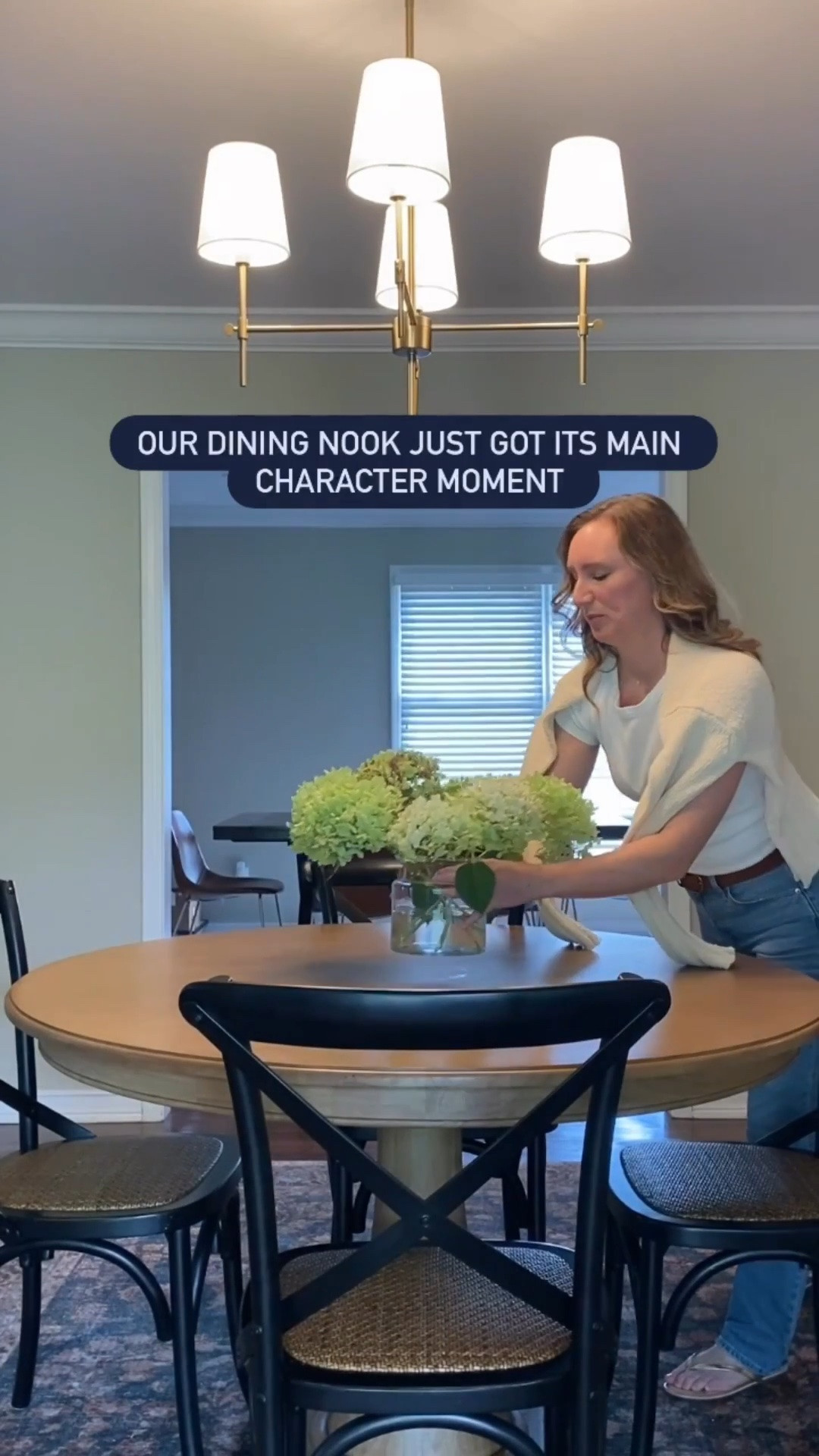Our dining nook just got its main character moment. I love how this space came together with our bistro chairs and pedestal table! 

#diningroom #diningtable #bistrotable #diningnook #chandelier #homedesign #homestyling

#LTKHome