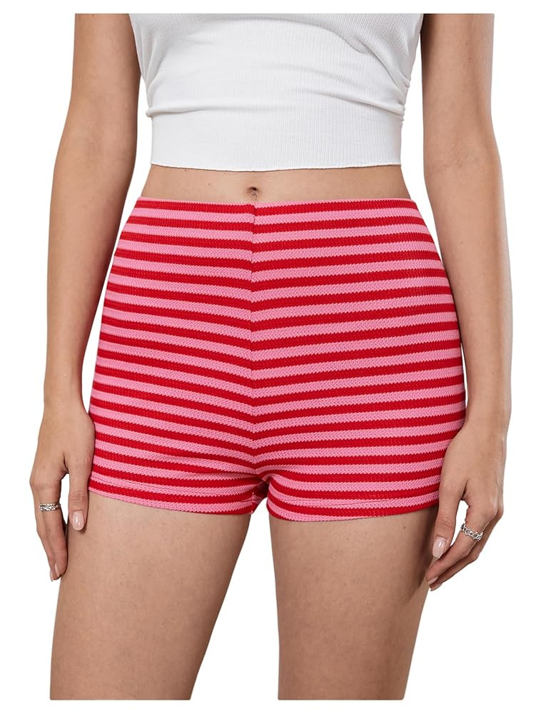 MakeMeChic Women's Striped Shorts Crochet Knit Pajama Micro Mini Boxer Lounge Shorts Summer Botto... | Amazon (US)