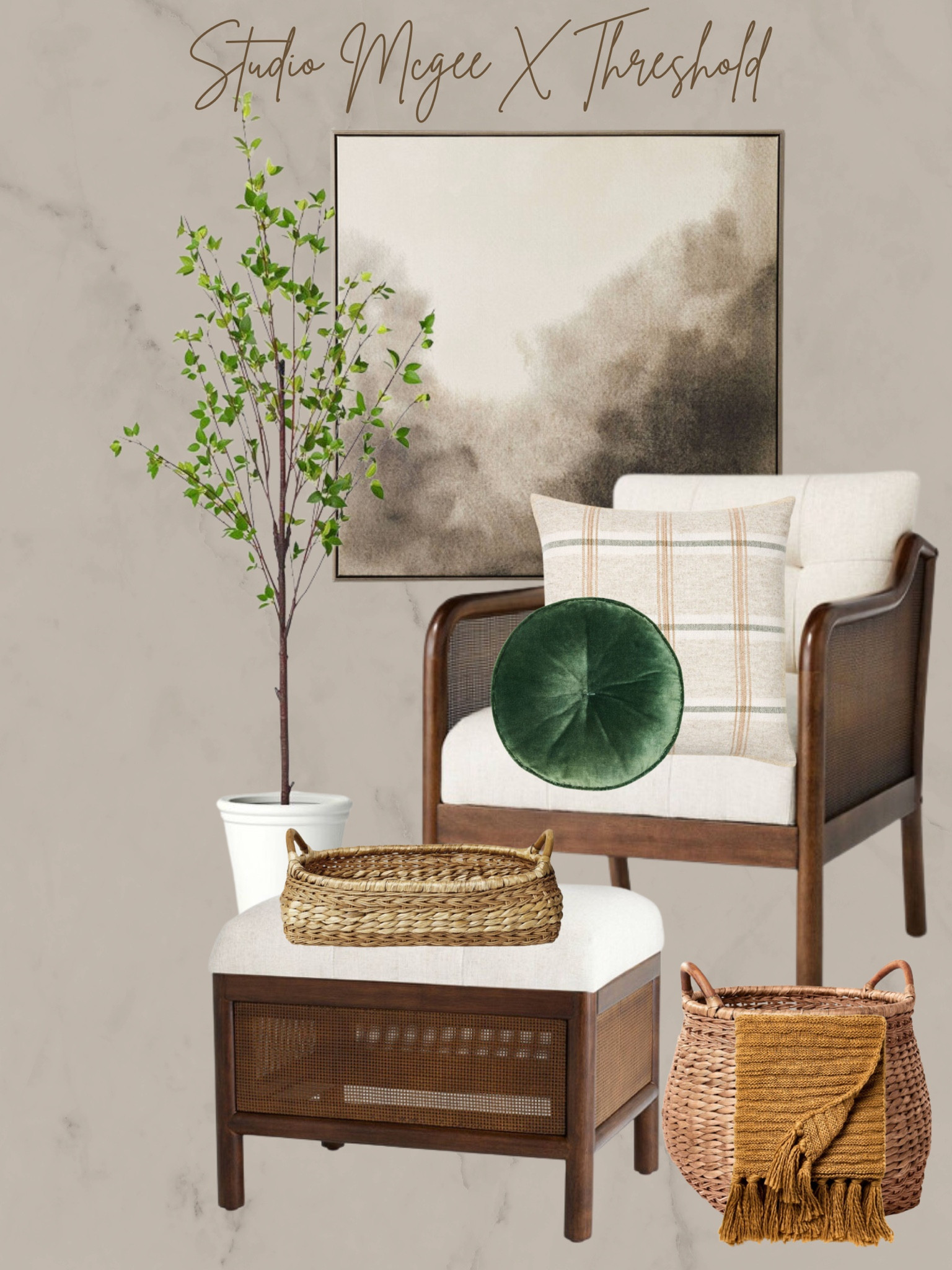 New Studio McGee X Threshold at Target, large wall art, faux ficus tree, accent chair, woven basket, throw pillows, styling ideas

#LTKhome #LTKsalealert #LTKstyletip