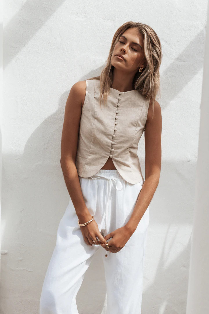 Daniella Linen Vest - Oatmeal | Petal & Pup (AU)