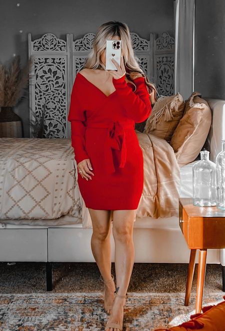 Valentine’s Day dress idea. Made with a stretchy, medium weight fabric. I’m 5ft wearing a small. Can be worn on or off the shoulders. 

#LTKSeasonal #LTKMostLoved #LTKstyletip