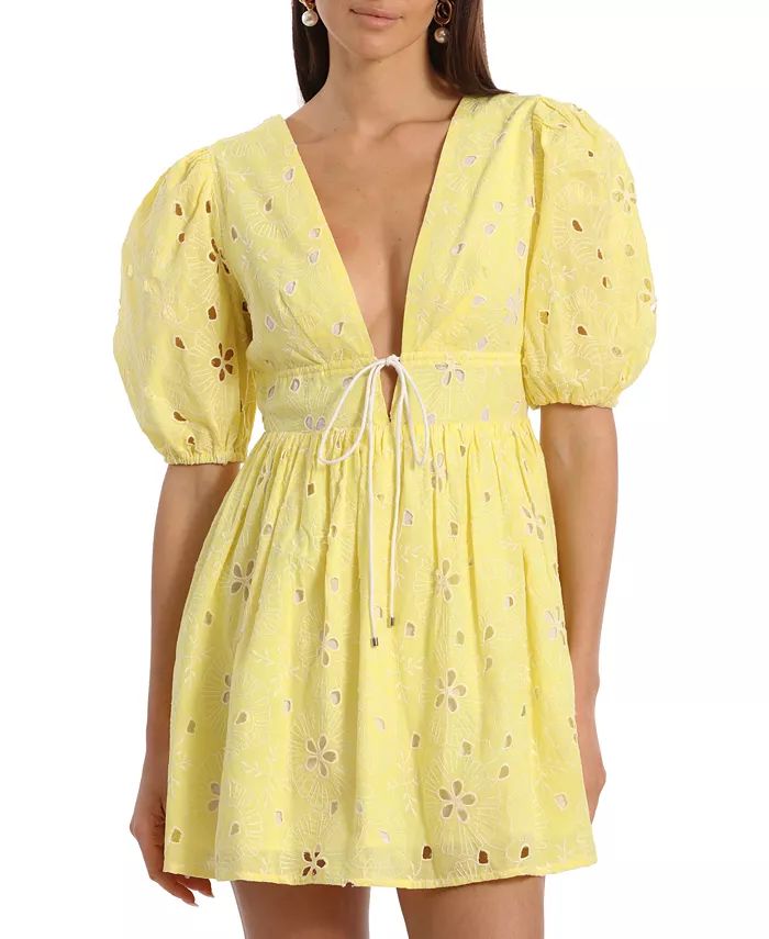 Avec Les Filles Women's Eyelet Puff-Sleeve Mini Dress - Macy's | Macy's