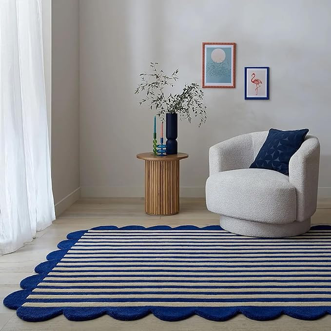 Milo Scallop Area Rug – 3’ x 5' – Handmade Wool Area Rugs – Blue – Rugs for Living Room... | Amazon (US)