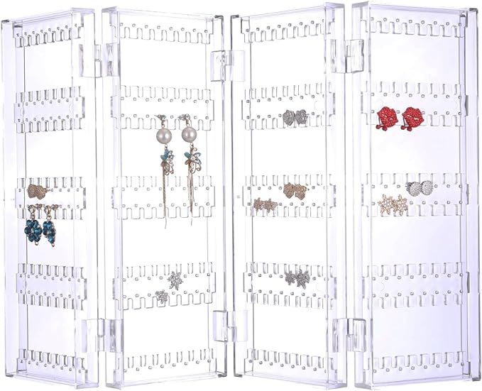 Sooyee 256 Holes 5 Tiers Acrylic Earrings Holder 4 Doors Foldable Necklace Hanging Jewelry Organi... | Amazon (US)