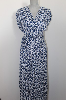 NWT Diane Von Furstenberg DVF Dorothee Vintage Cane Midnight Blue Wrap Dress M | eBay US