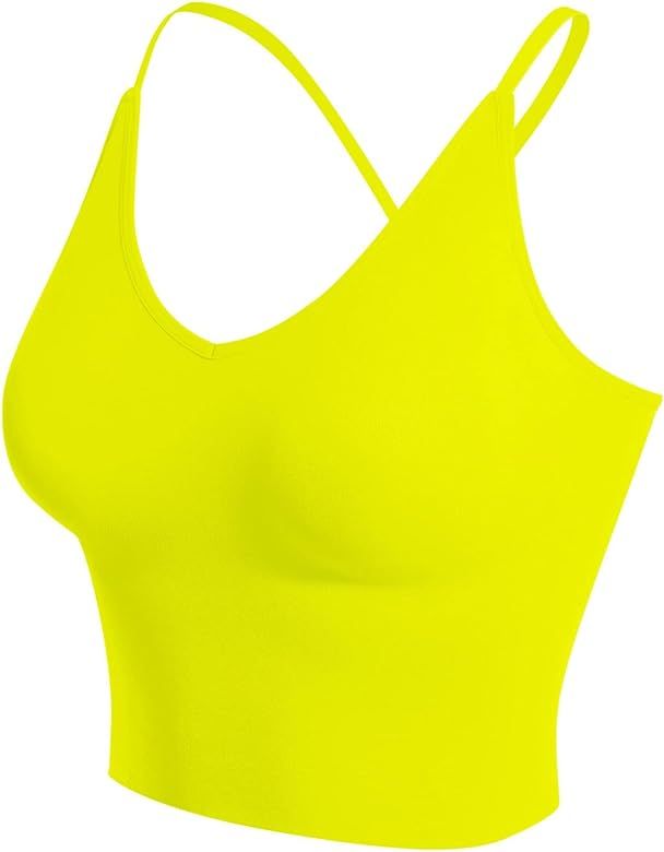 Design by Olivia Women's Seamless Padded Workout Sports Bra Cami Cropped Yoga Tank Top with Adjustab | Amazon (US)