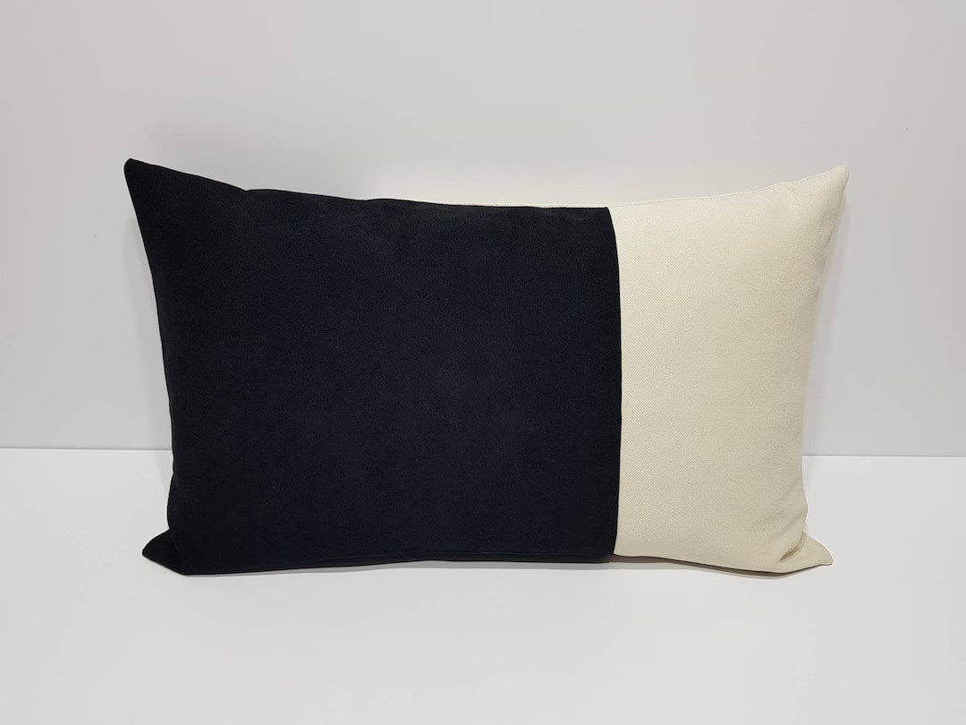 Black and Cream Pillow Cover, Black Cream Lumbar Pillow Cover, Designer Lumbar Pillows, Modern So... | Etsy (US)