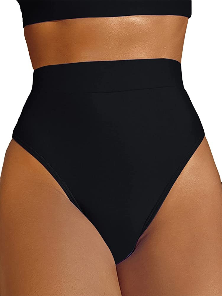 MakeMeChic Women's Casual High Waist Solid Bikini Bottoms Swim Panties | Amazon (US)
