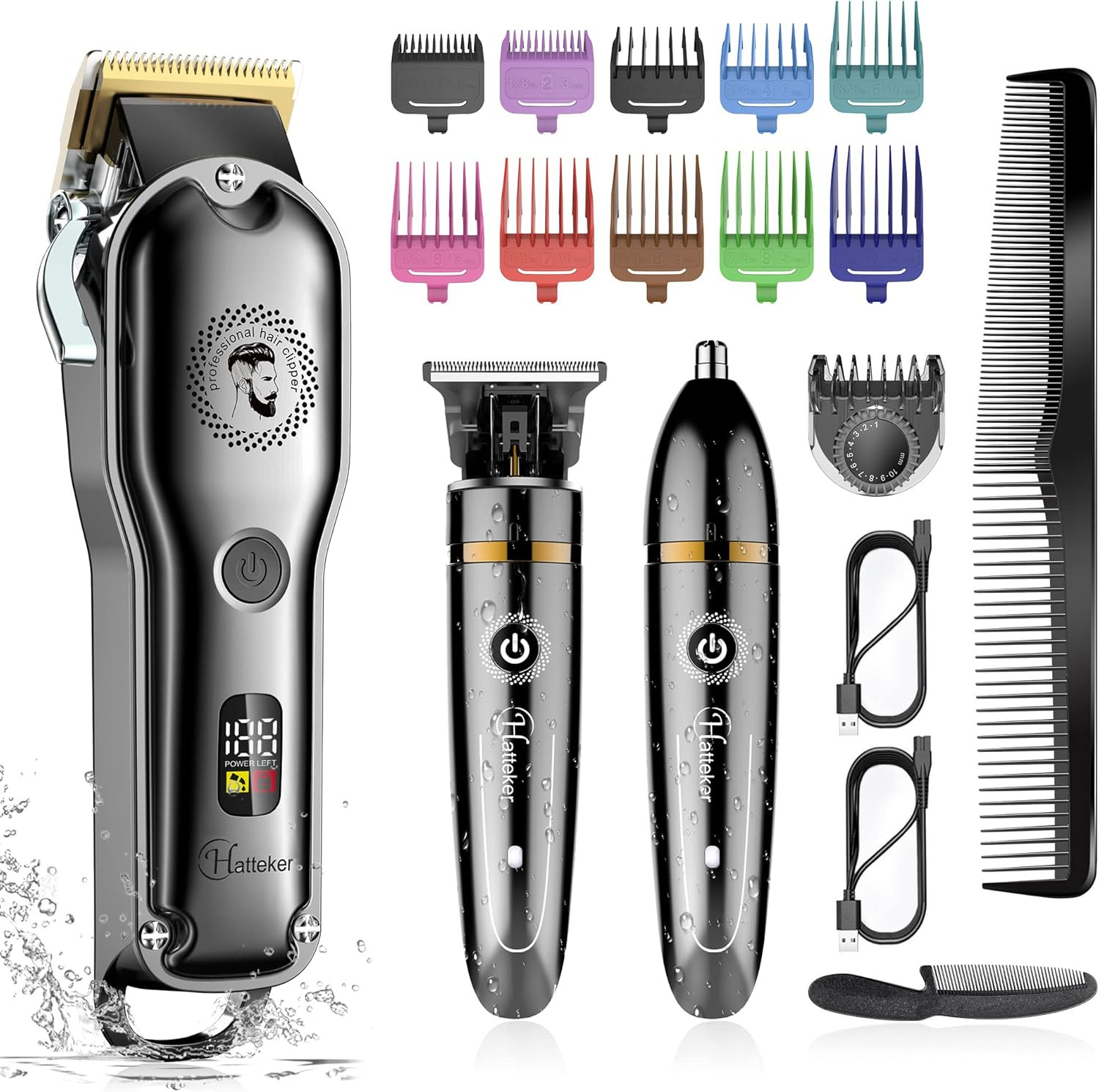 Hatteker Hair Clipper Cordless Hair Trimmer Barber Clipper T-Blade Trimmer Beard Trimmer Nose Tri... | Amazon (US)