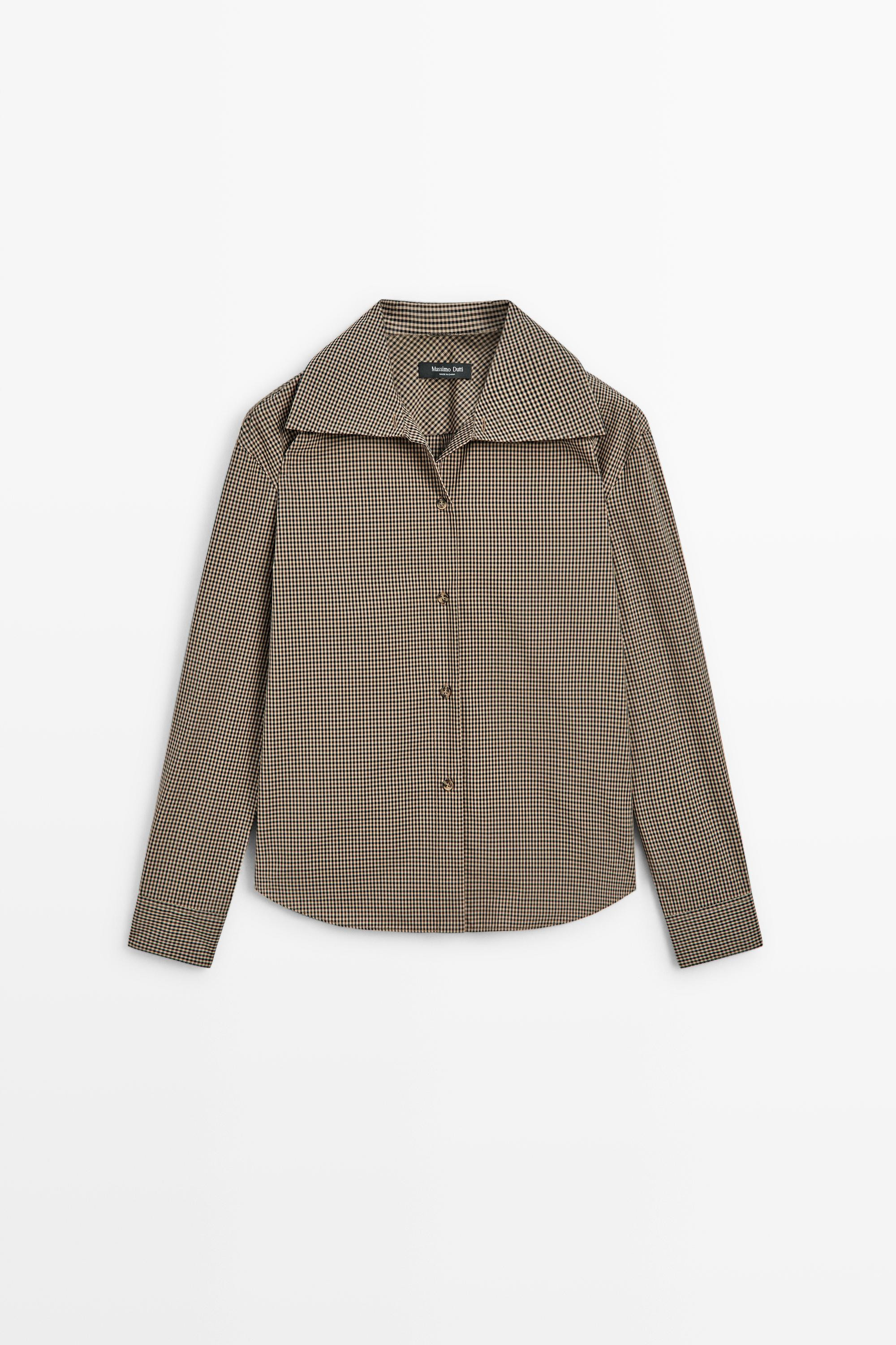 Cotton blend gingham shirt - BROWN | Massimo Dutti UK