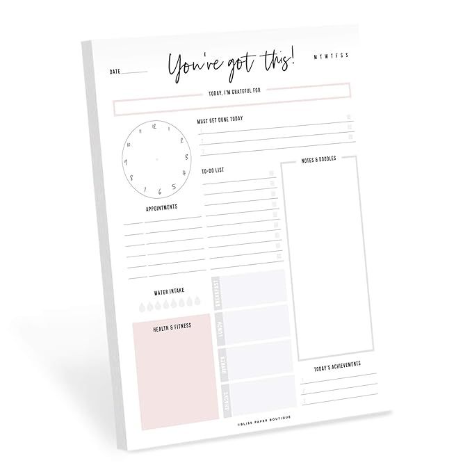 Bliss Collections Daily Planner Tear Off Pad, 50 Undated Sheets, Desk Notepad, Motivational Daily... | Amazon (US)