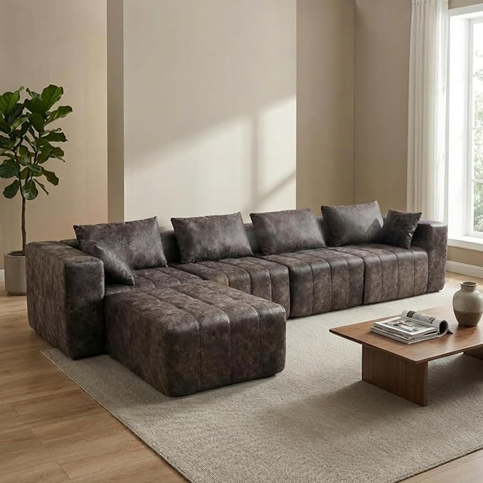 140" Wide 5-Seater Ergonomic Modular Couch for Living Room, Compressed Sectional No-Assembly Sofa... | Amazon (US)