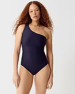 Sleek ruched one-shoulder one-piece swimsuit Navy swimsuit Navy blue swimsuit  | J.Crew US