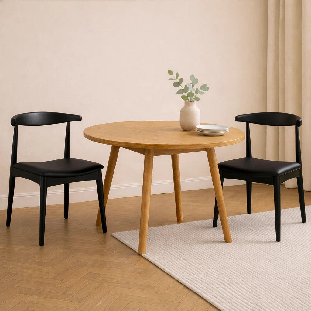 Corrigan Studio Solid Wood Dining Chairs (Set of 2) – PU Leather Cushioned Seat & Low Open Back... | Wayfair North America