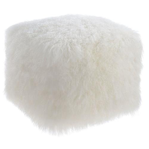 Corinne Modern Classic White Tibetan Sheepskin Fur Pouf | Kathy Kuo Home