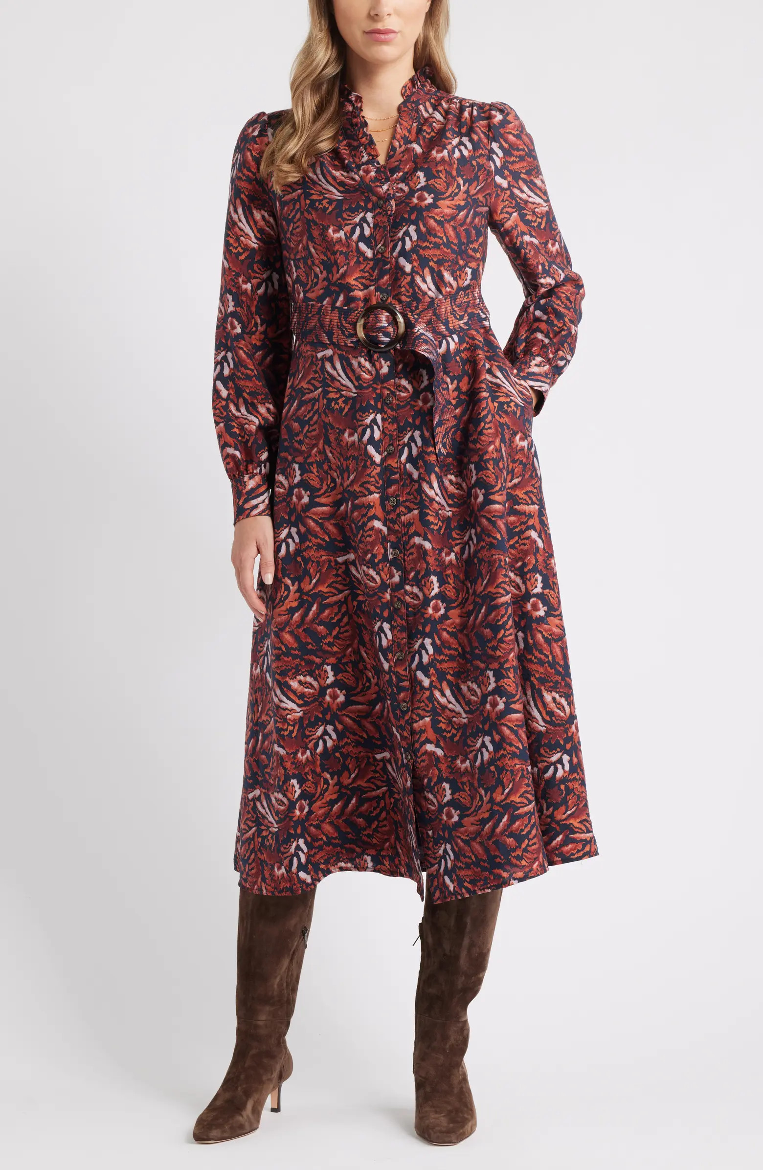 Caslon® Ruffle Belted Long Sleeve Maxi Dress | Nordstrom | Nordstrom