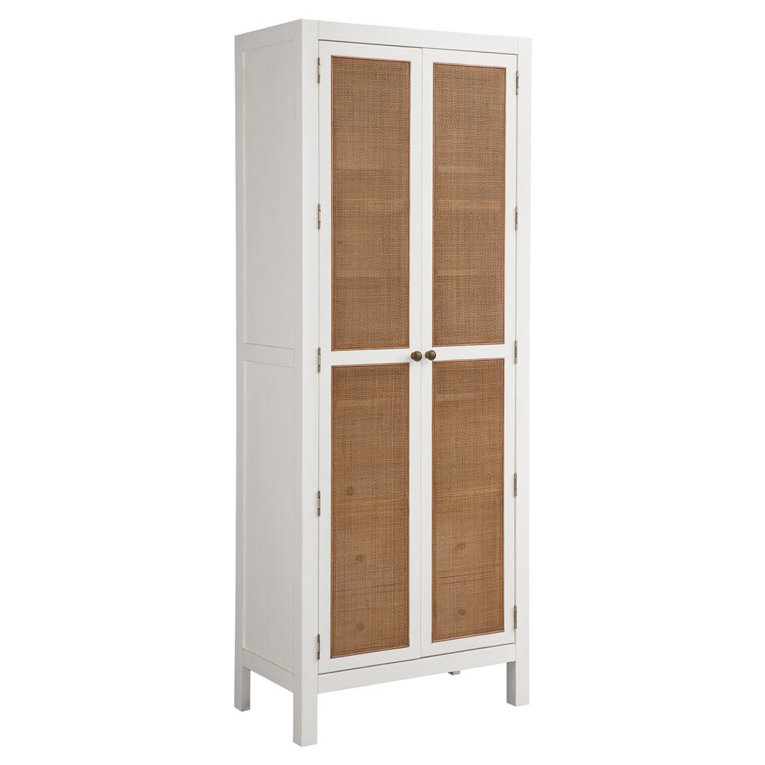 Surf Coastal Beach White Wood Cane Cabinet | Kathy Kuo Home
