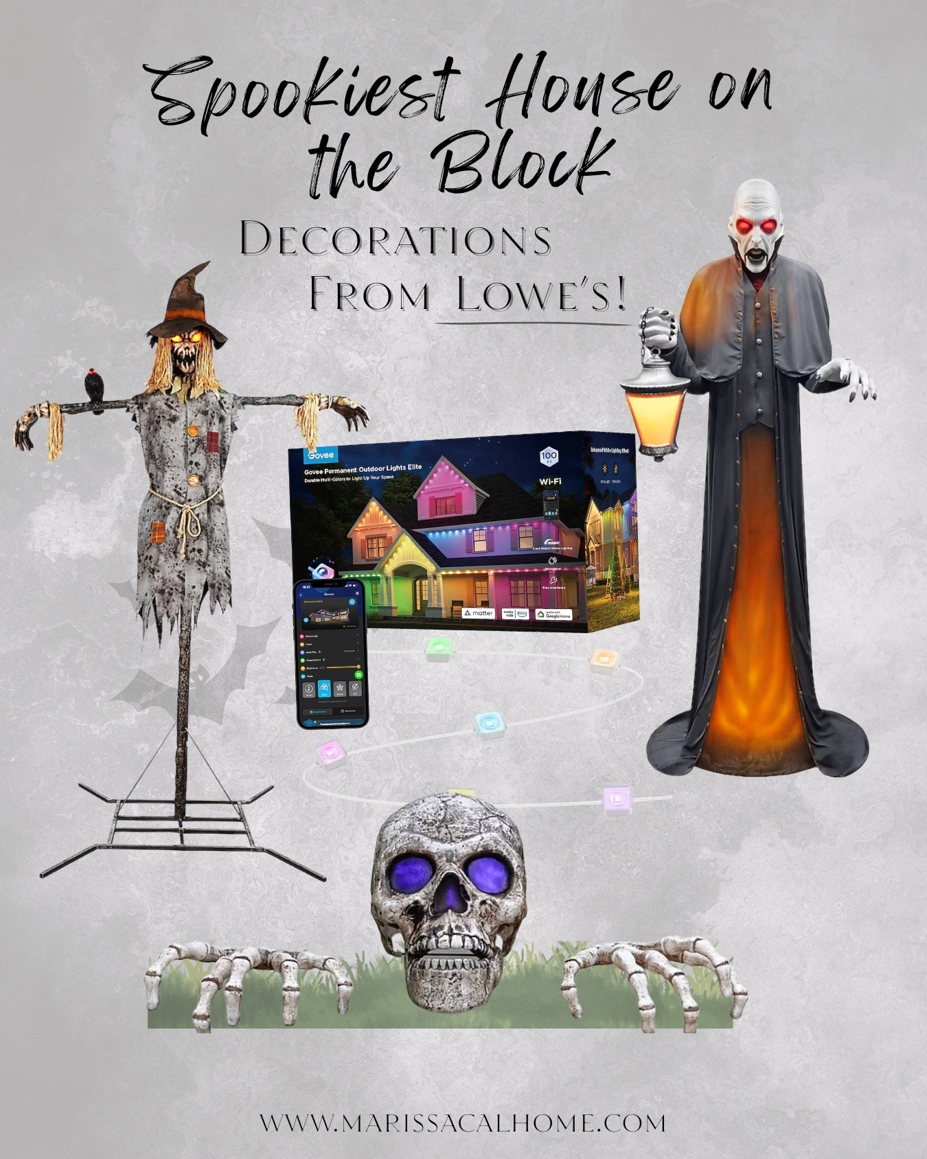 Outdoor Halloween decor from Lowe’s! Have the spookiest house on the block // Animatronic Halloween decor // Fall decorations // Permanant outdoor lighting // Holiday Lights // Festive #ad #lowesparter @loweshomeimprovement