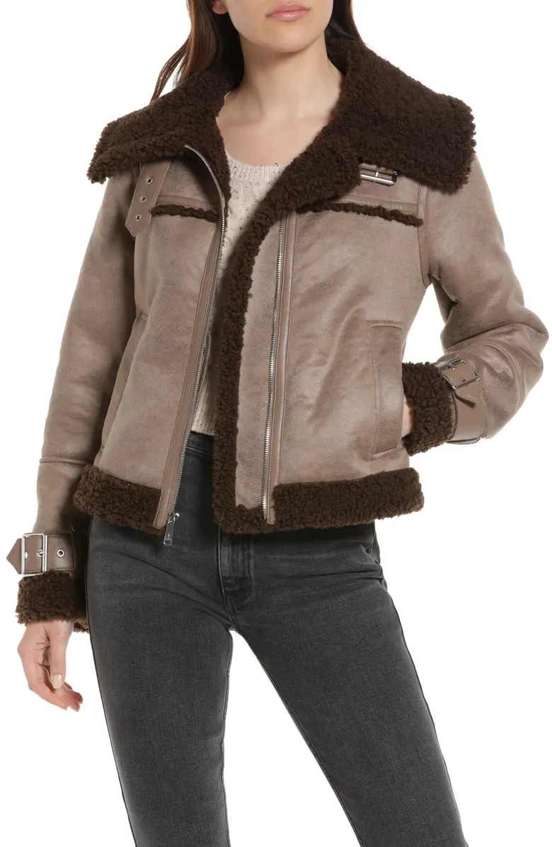 Women's Fleece Trim Faux Leather Bomber Jacket | Nordstrom