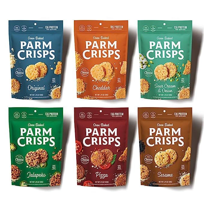 ParmCrisps Cheese Crisps 1.75oz 6 Count Variety Pack, Keto Gluten Free Snacks | Original Parmesan... | Amazon (US)