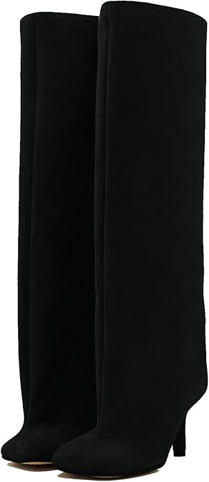 VOZTOLLS Women's Knee High Suede Boots for Women Wide Calf Square Toe Stiletto Heels Tall Boots P... | Amazon (US)