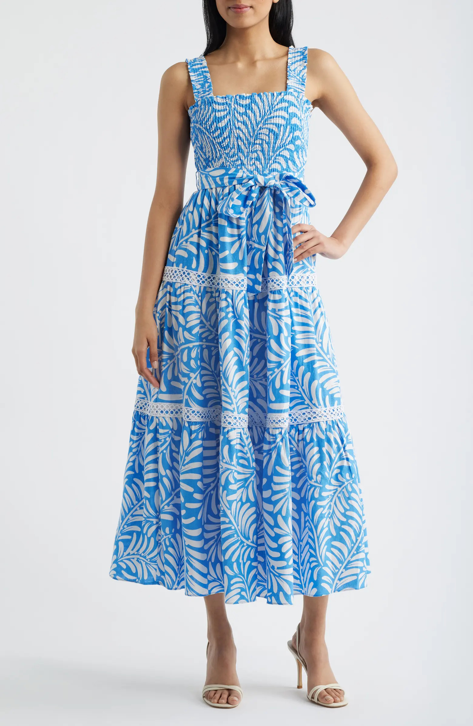 Floral Print Linen Blend Midi Dress | Nordstrom