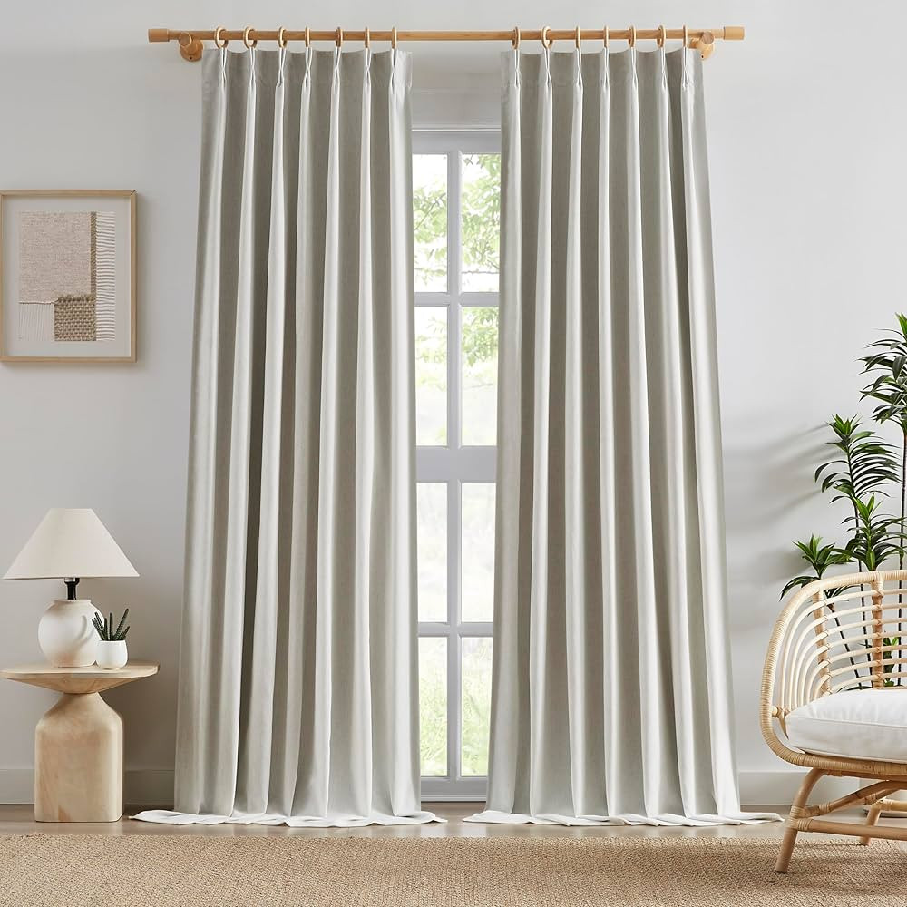 Natural Full Blackout Curtains 102 Inches Long 2 Panels,Heavy Duty Viral Pinch Pleat Traverse Cur... | Amazon (US)