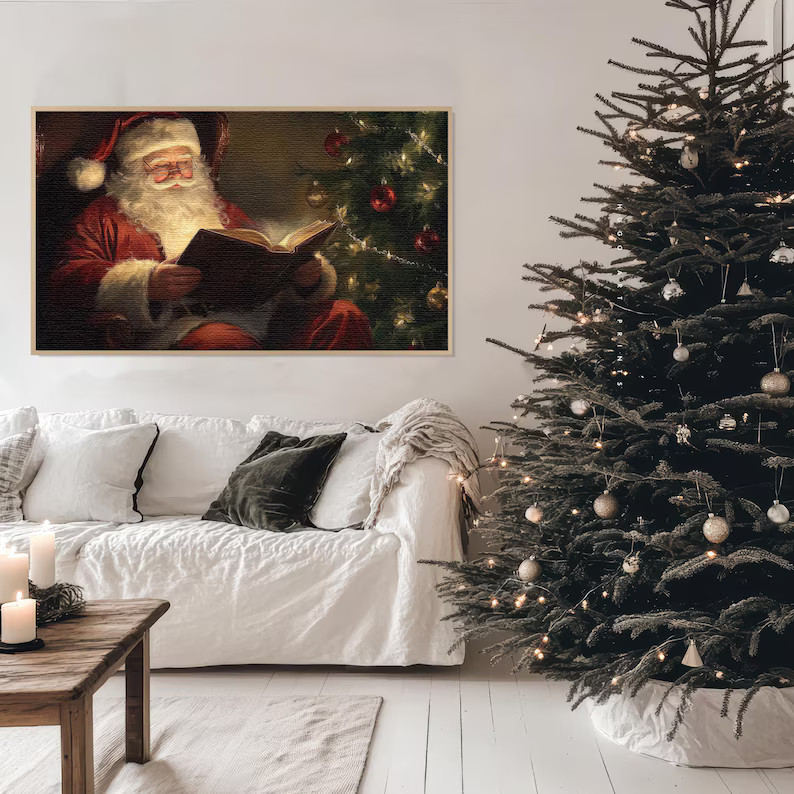 Santa Claus Frame TV Art, Santa Claus Art for TV, Farmhouse Christmas Painting, Frame TV Art, Chr... | Etsy (US)