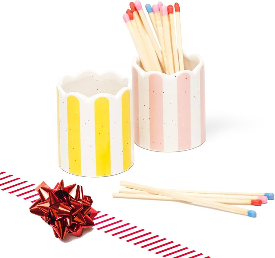 2 Pack Ceramic Match Holder with Striker – Scalloped Match Pot for Strike Anywhere Matches – ... | Amazon (US)