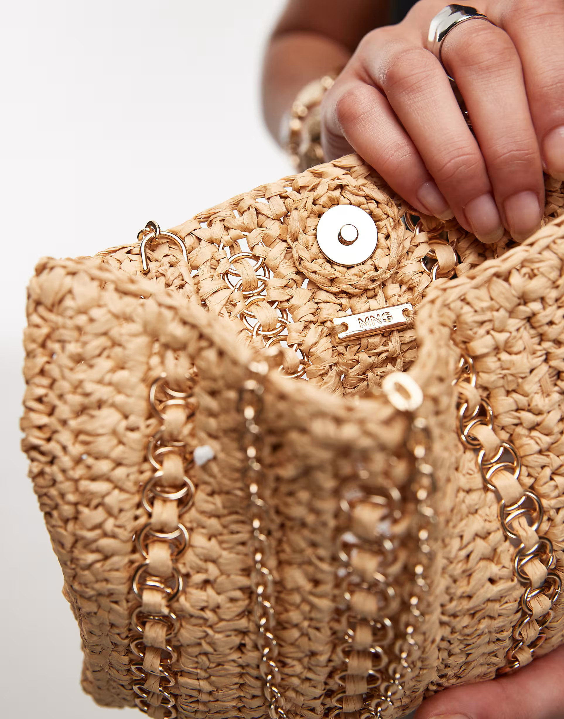 Mango raffia metal hoop detailed shoulder bag in light beige | ASOS (Global)