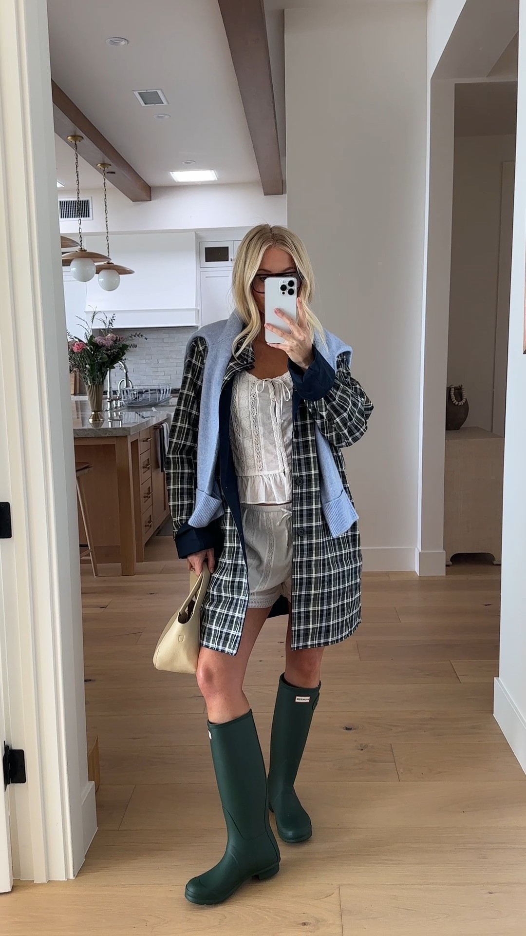 Wearing a medium in tank, shorts, and jacket (sized up for pregnancy), medium in sweater (draped) #kathleenpost #AbercrombiePartner #Ad @Abercrombie

Spring transition outfit, rainy day outfit, bump friendly, maternity look