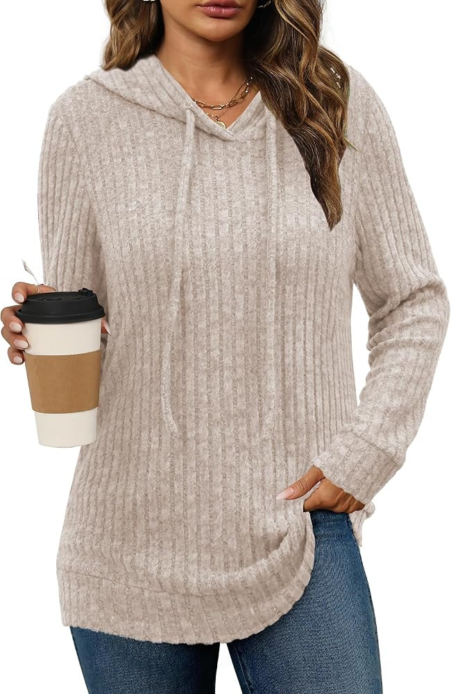 Womens Lightweight Hoodie Sweaters Long Sleeve Shirts Casual Loose Knit Tops Fall Fashion 2024 | Amazon (US)