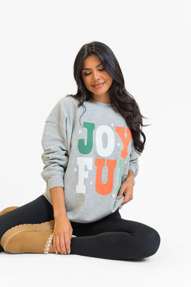Joyful Light Grey Oversized Graphic Sweatshirt | Pink Lily