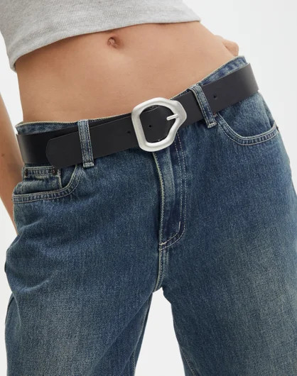 Silver Abstract Buckle Belt in Black/silver Brass | Glassons | Glassons (Australia)
