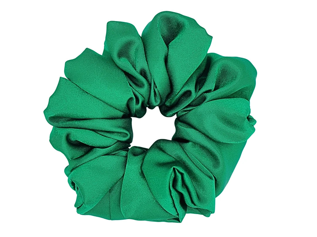 Jumbo Emerald Green Satin Scrunchie: Handmade Hair Tie | Etsy (US)